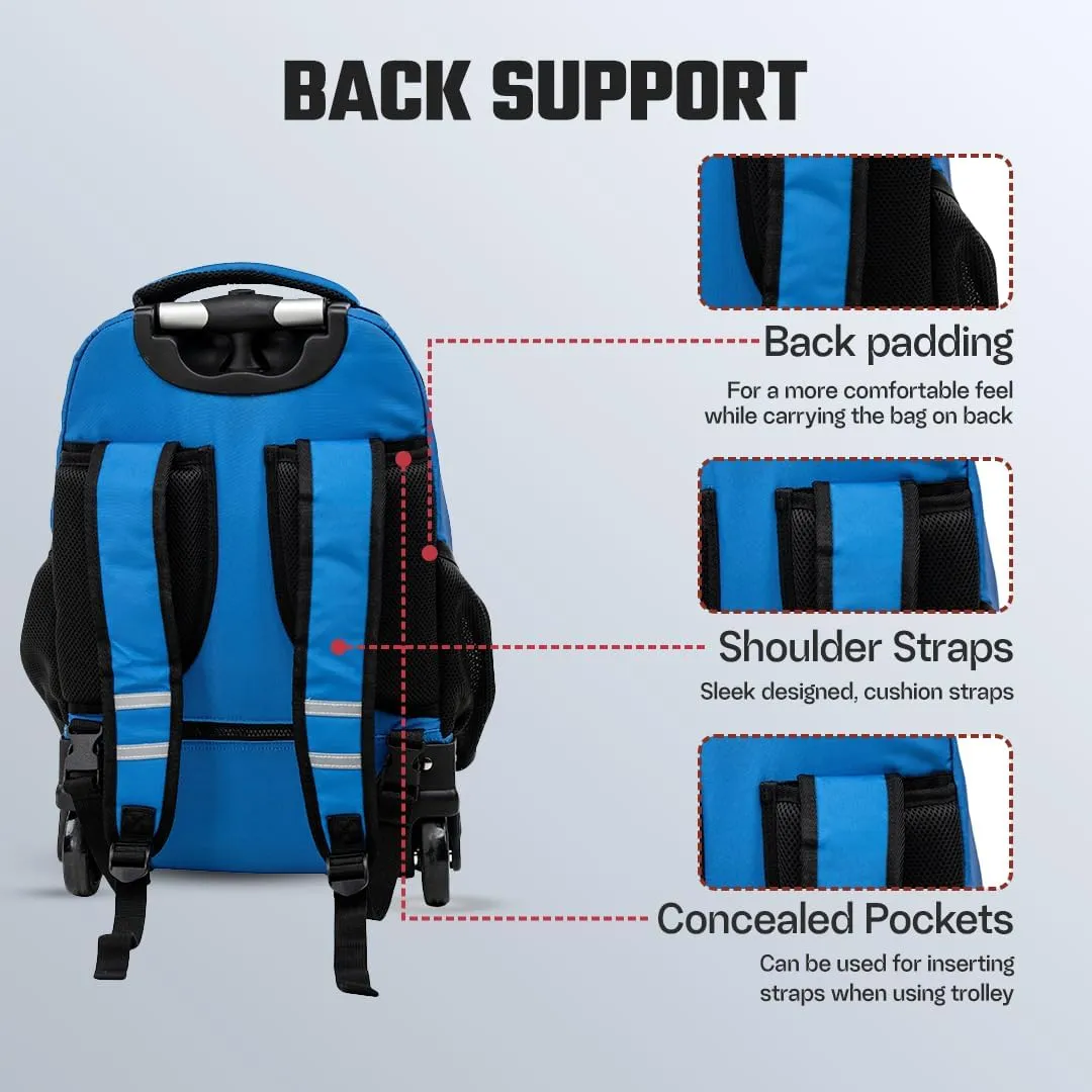 Rolling Trolley Backpacks | 38 L | Laptop Backpack | Multi-Pockets Convertible Aluminum Rod Luggage Bag for Office Travel (Blue)
