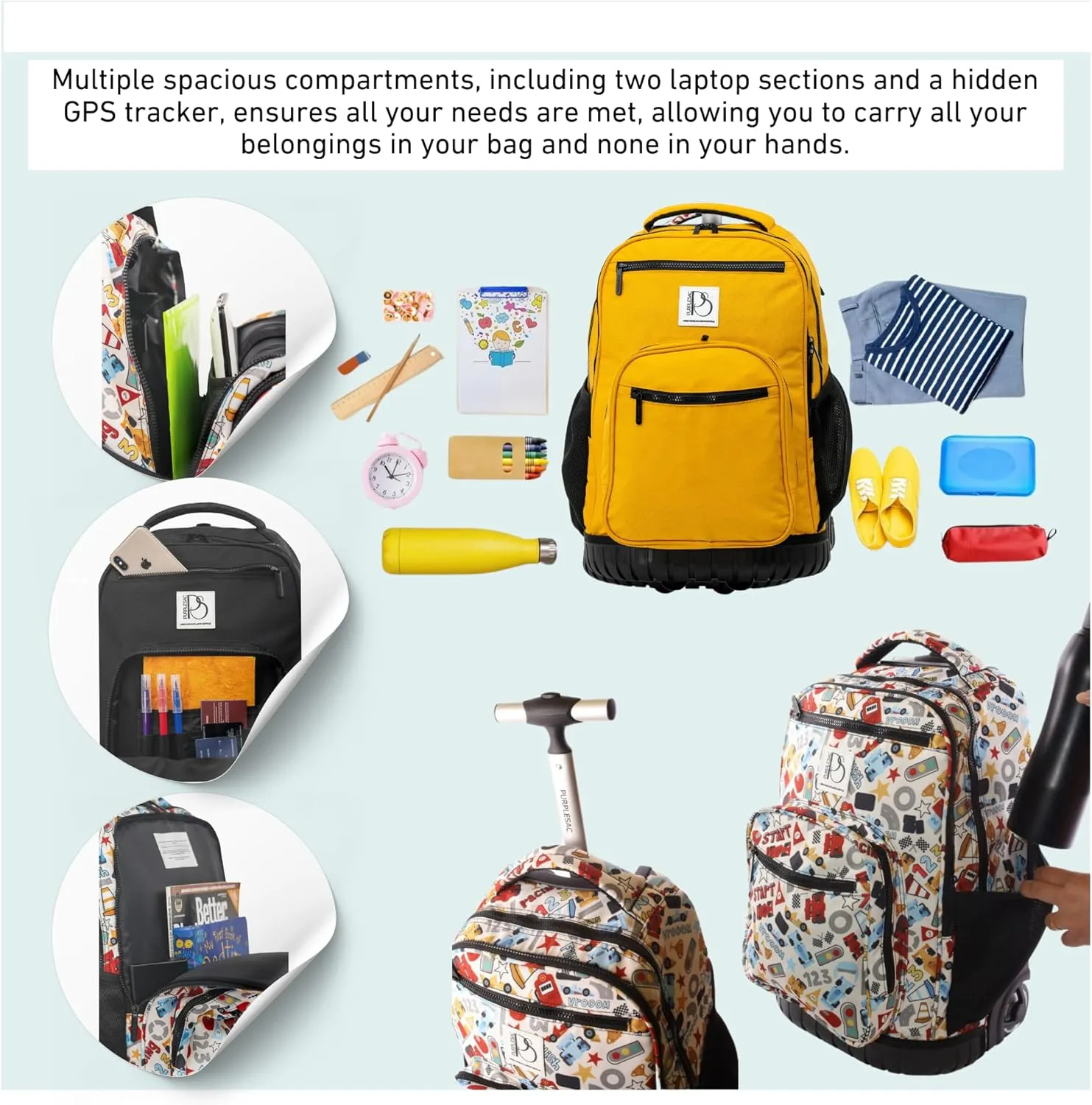 Rolling Trolley Backpacks | 38 L | Laptop Backpack | Multi-Pockets Convertible Aluminum Rod Luggage Bag for Office Travel (Blue)
