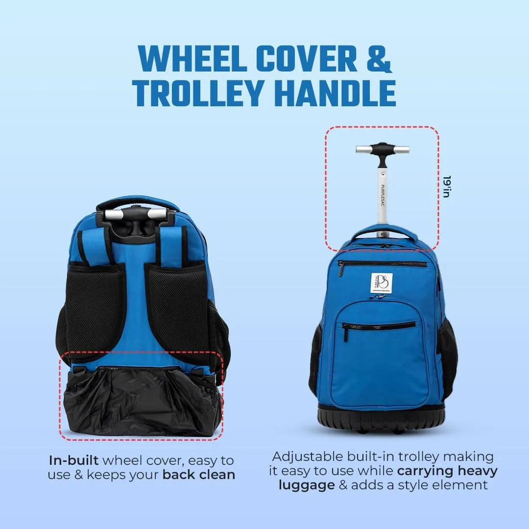 Rolling Trolley Backpacks | 38 L | Laptop Backpack | Multi-Pockets Convertible Aluminum Rod Luggage Bag for Office Travel (Blue)