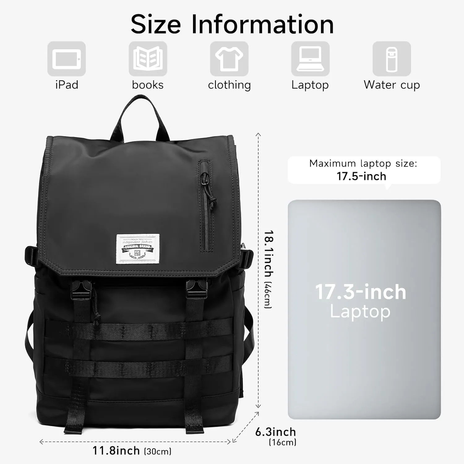 Rolltop Backpack for Men Flap Rucksack Expandable Fits 17 inch Laptop Roll Top Backpack for Commute Travel Hiking Urban Black (3 in 1)