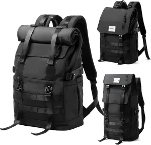 Rolltop Backpack for Men Flap Rucksack Expandable Fits 17 inch Laptop Roll Top Backpack for Commute Travel Hiking Urban Black (3 in 1)