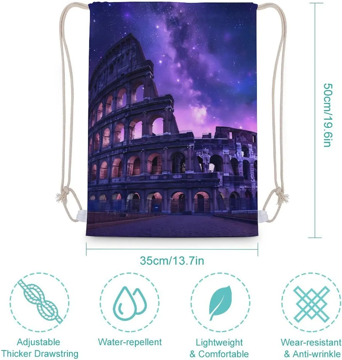 Rome Italy Famous Ancient Landmark Drawstring Backpack Lightweight Sports Gym Bag String Bag for Men Women 35x50cm