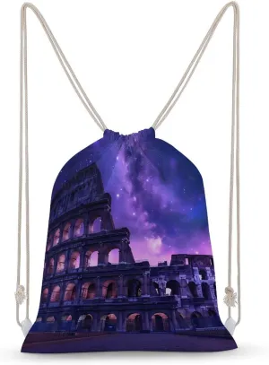 Rome Italy Famous Ancient Landmark Drawstring Backpack Lightweight Sports Gym Bag String Bag for Men Women 35x50cm