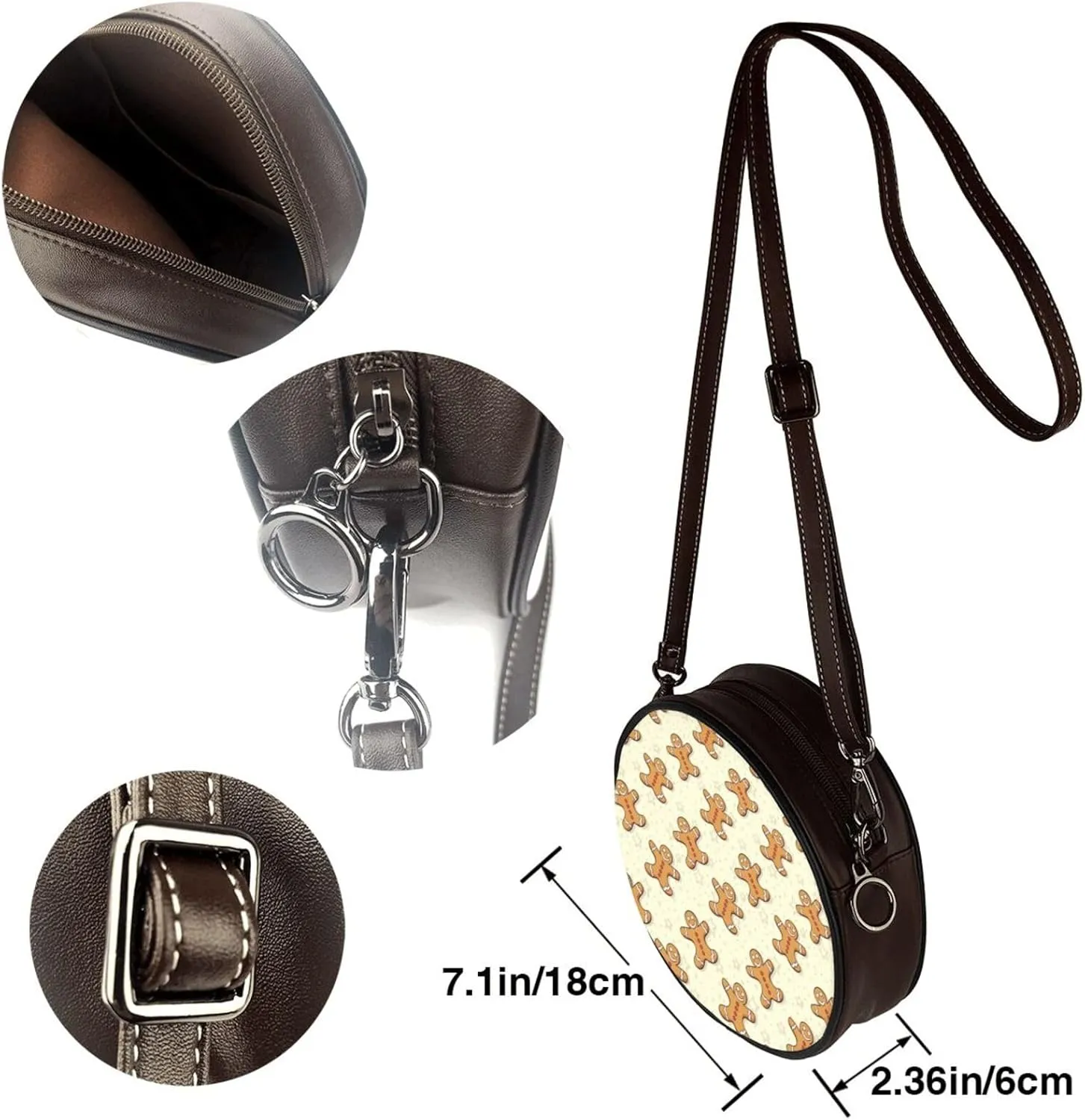 Round Crossbody Bags for Women, Faux Leather Circle Purse Zipper Small Shoulder Bag with Adjustable Straps