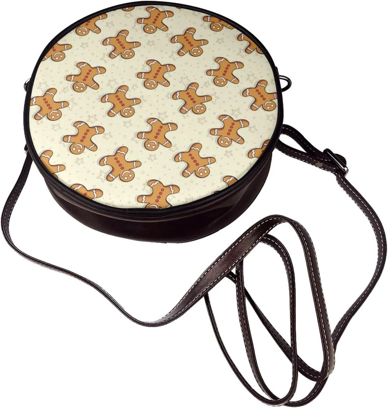 Round Crossbody Bags for Women, Faux Leather Circle Purse Zipper Small Shoulder Bag with Adjustable Straps