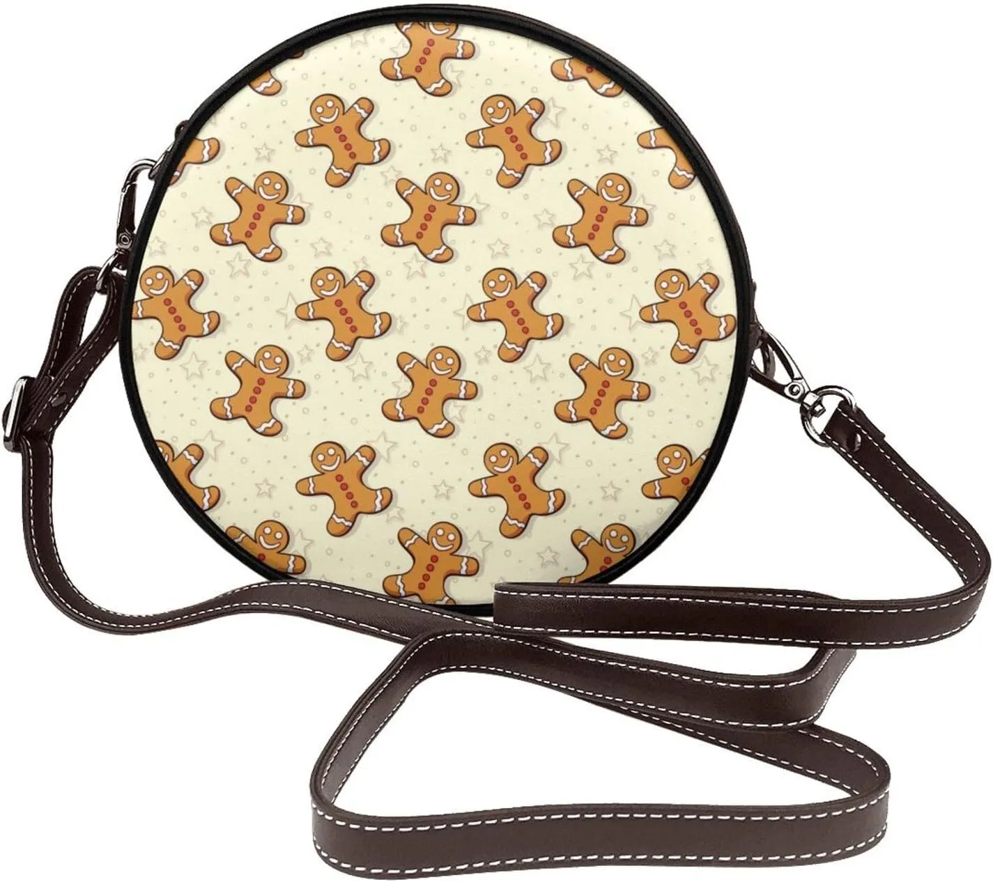 Round Crossbody Bags for Women, Faux Leather Circle Purse Zipper Small Shoulder Bag with Adjustable Straps