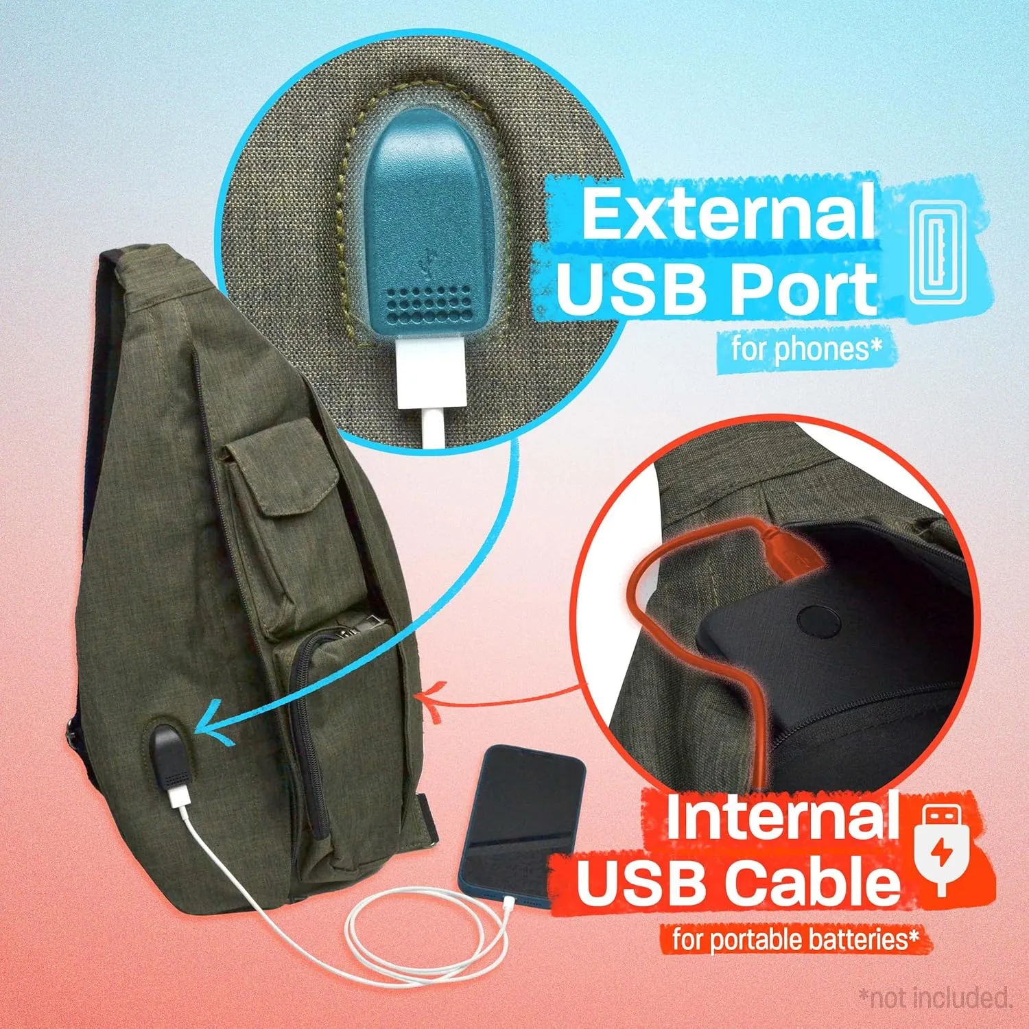 Rucksack Pickleball Bag, Anti-Theft Crossbody Sling, USB Charging Connector Port, Backpack, Gray Tie Dye