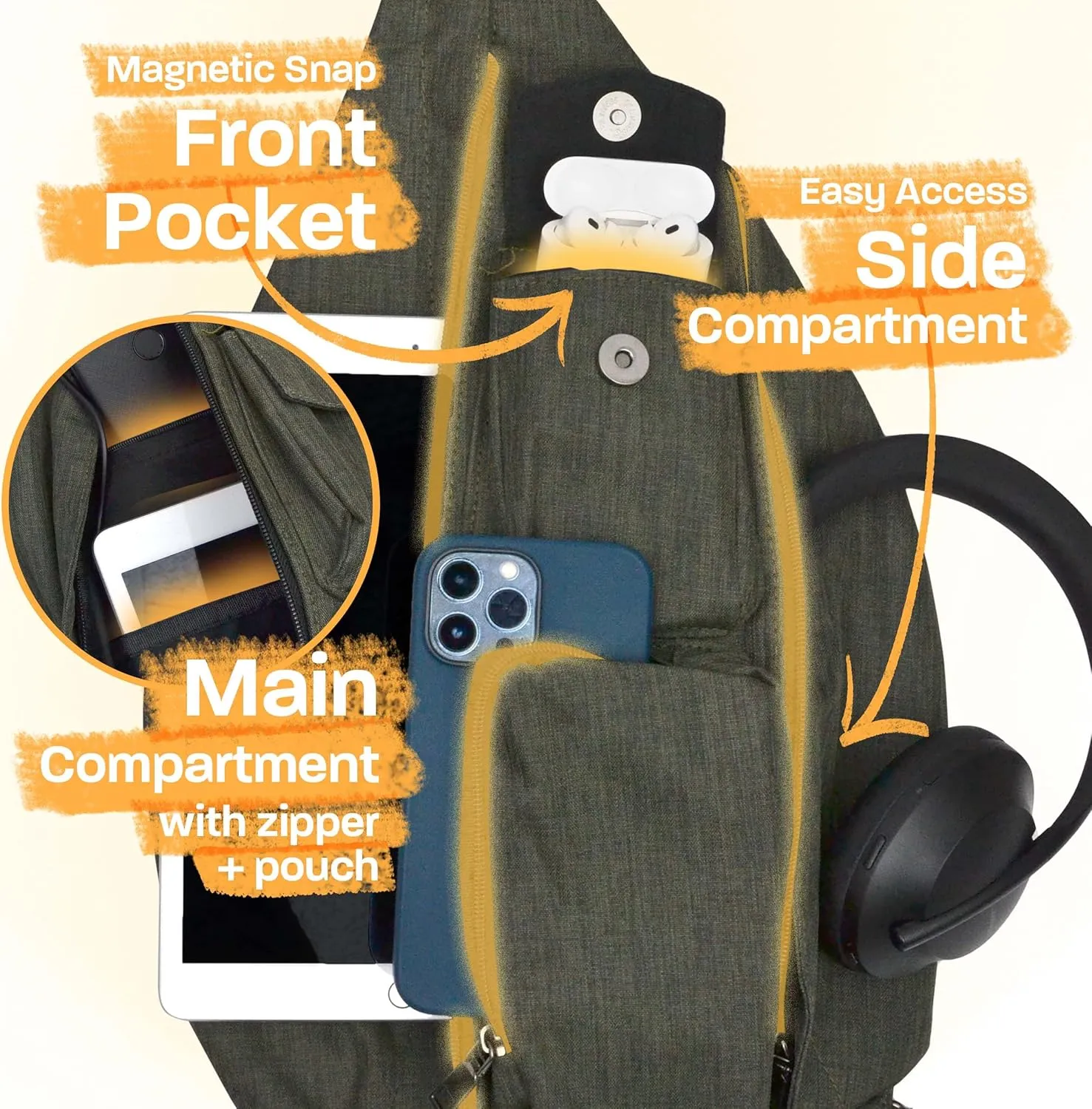 Rucksack Pickleball Bag, Anti-Theft Crossbody Sling, USB Charging Connector Port, Backpack, Gray Tie Dye