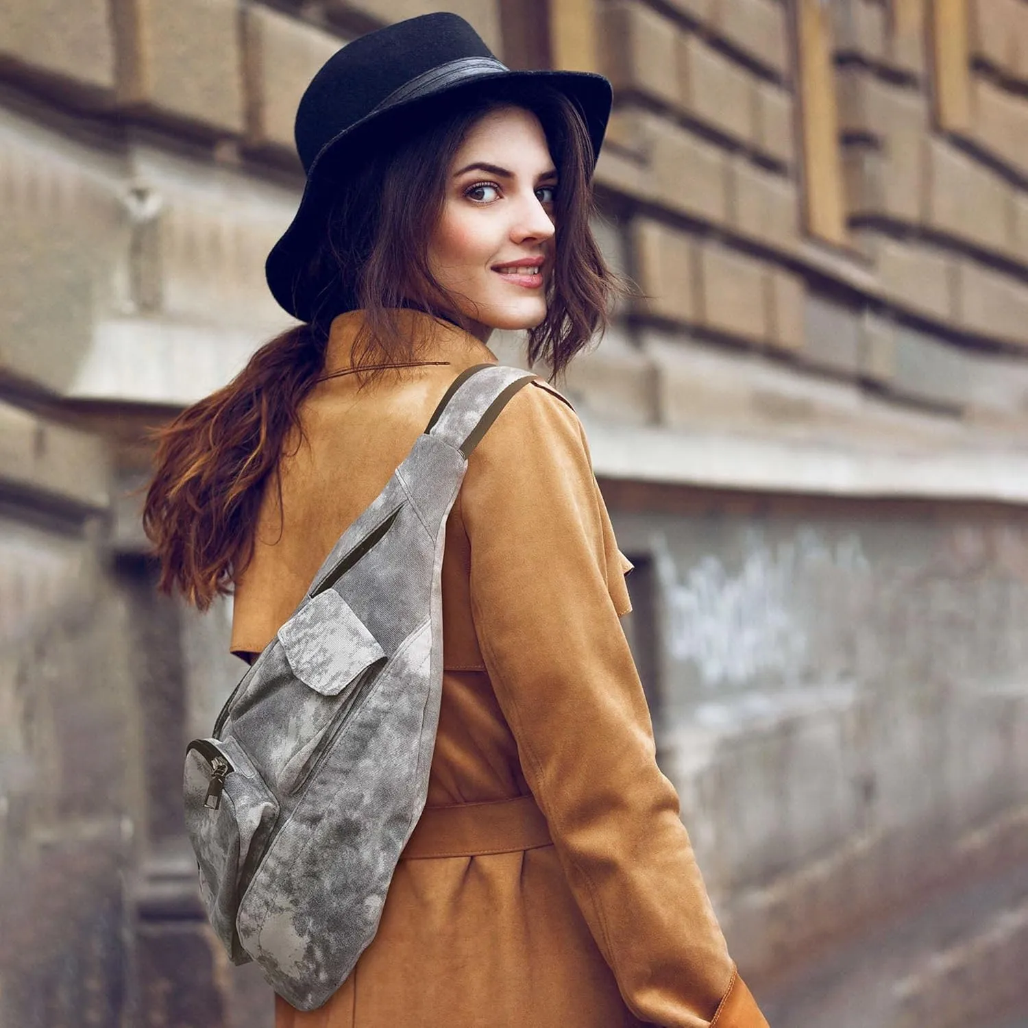 Rucksack Pickleball Bag, Anti-Theft Crossbody Sling, USB Charging Connector Port, Backpack, Gray Tie Dye