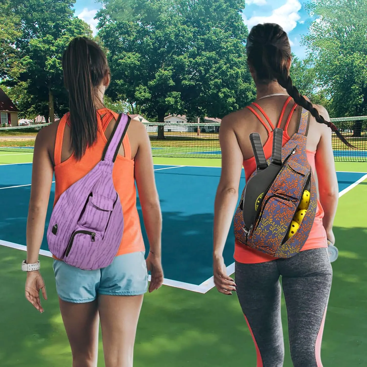 Rucksack Pickleball Bag, Anti-Theft Crossbody Sling, USB Charging Connector Port, Backpack, Gray Tie Dye