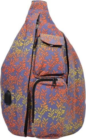 Rucksack Pickleball Bag, Anti-Theft Crossbody Sling, USB Charging Connector Port, Backpack, Navy Yellow Leaves