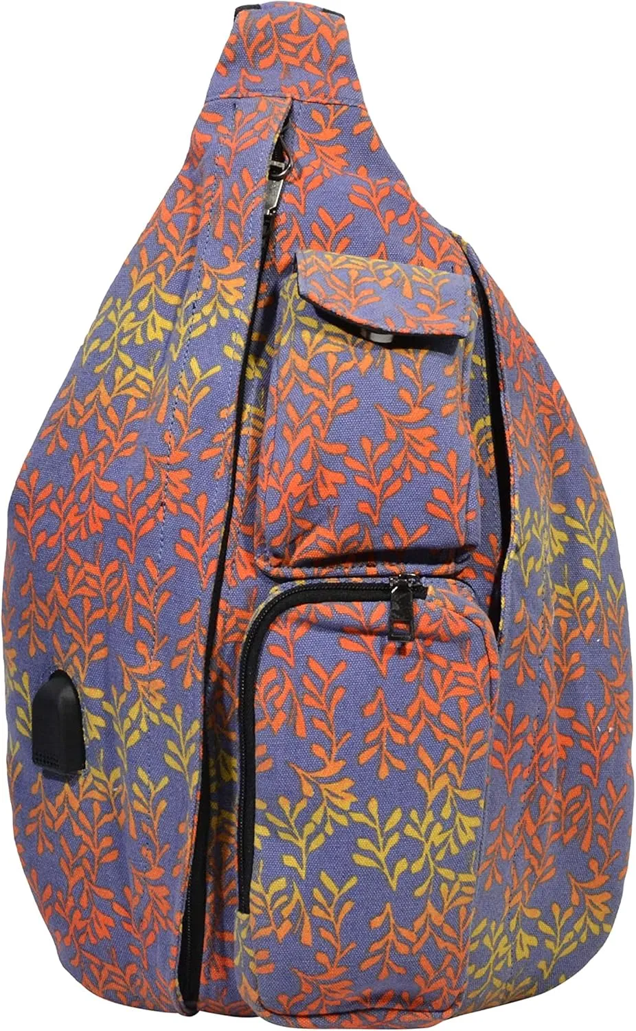 Rucksack Pickleball Bag, Anti-Theft Crossbody Sling, USB Charging Connector Port, Backpack, Navy Yellow Leaves
