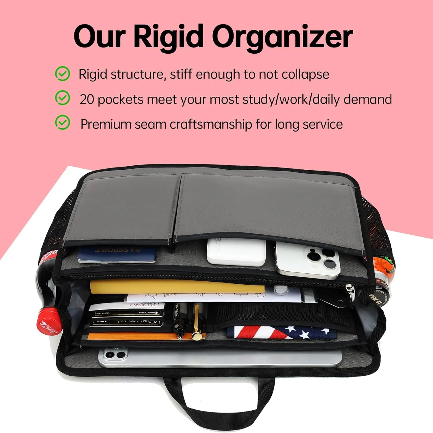 Rugged Organizer Insert for Briefcase Tote Shoulder Messenger Bag - 20 Pockets,Durable Padded Nylon,Handle(Large,Mix)