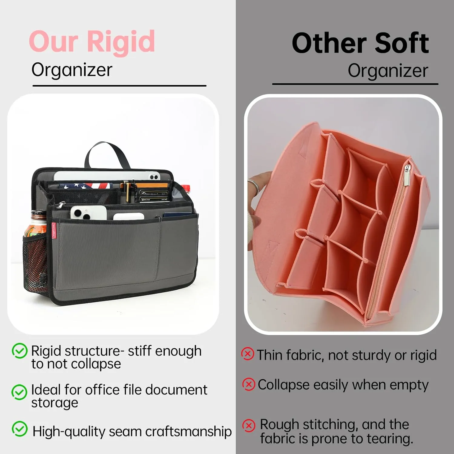 Rugged Organizer Insert for Briefcase Tote Shoulder Messenger Bag - 20 Pockets,Durable Padded Nylon,Handle(Large,Mix)