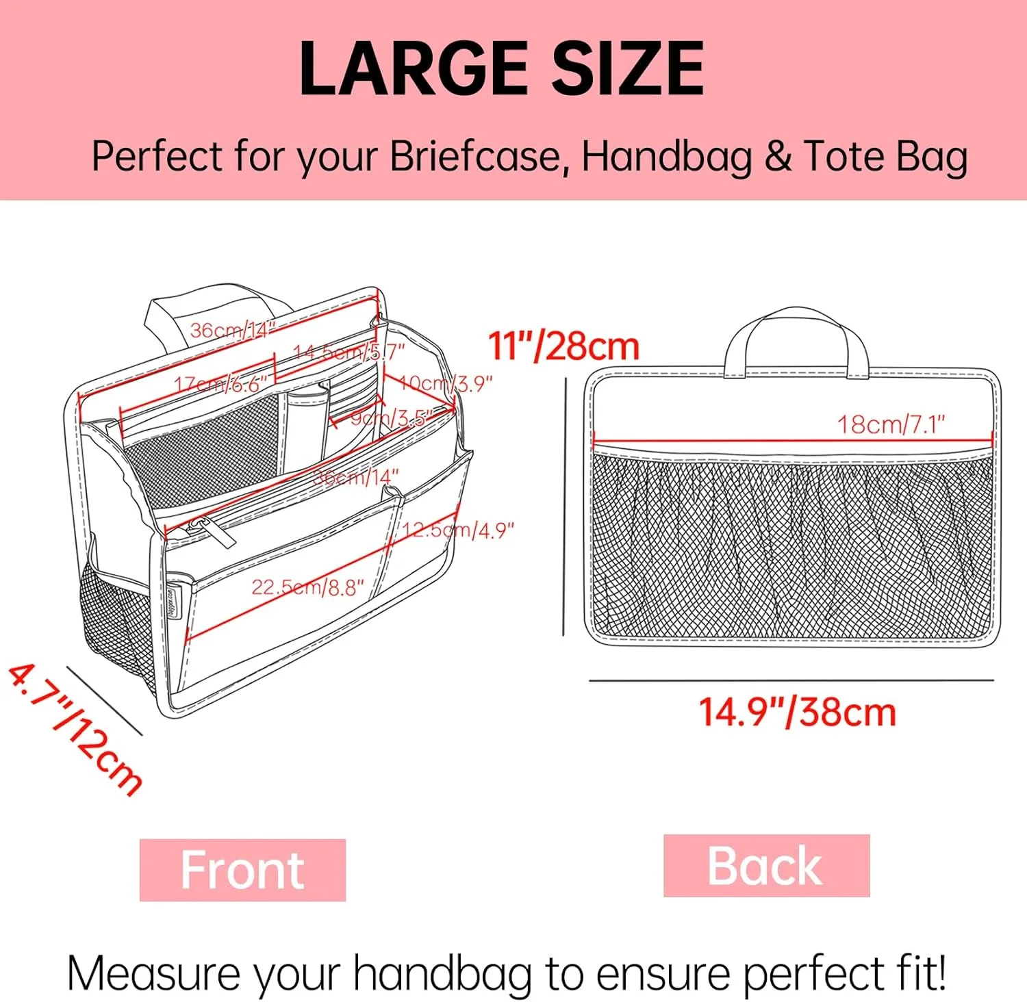 Rugged Organizer Insert for Briefcase Tote Shoulder Messenger Bag - 20 Pockets,Durable Padded Nylon,Handle(Large,Mix)