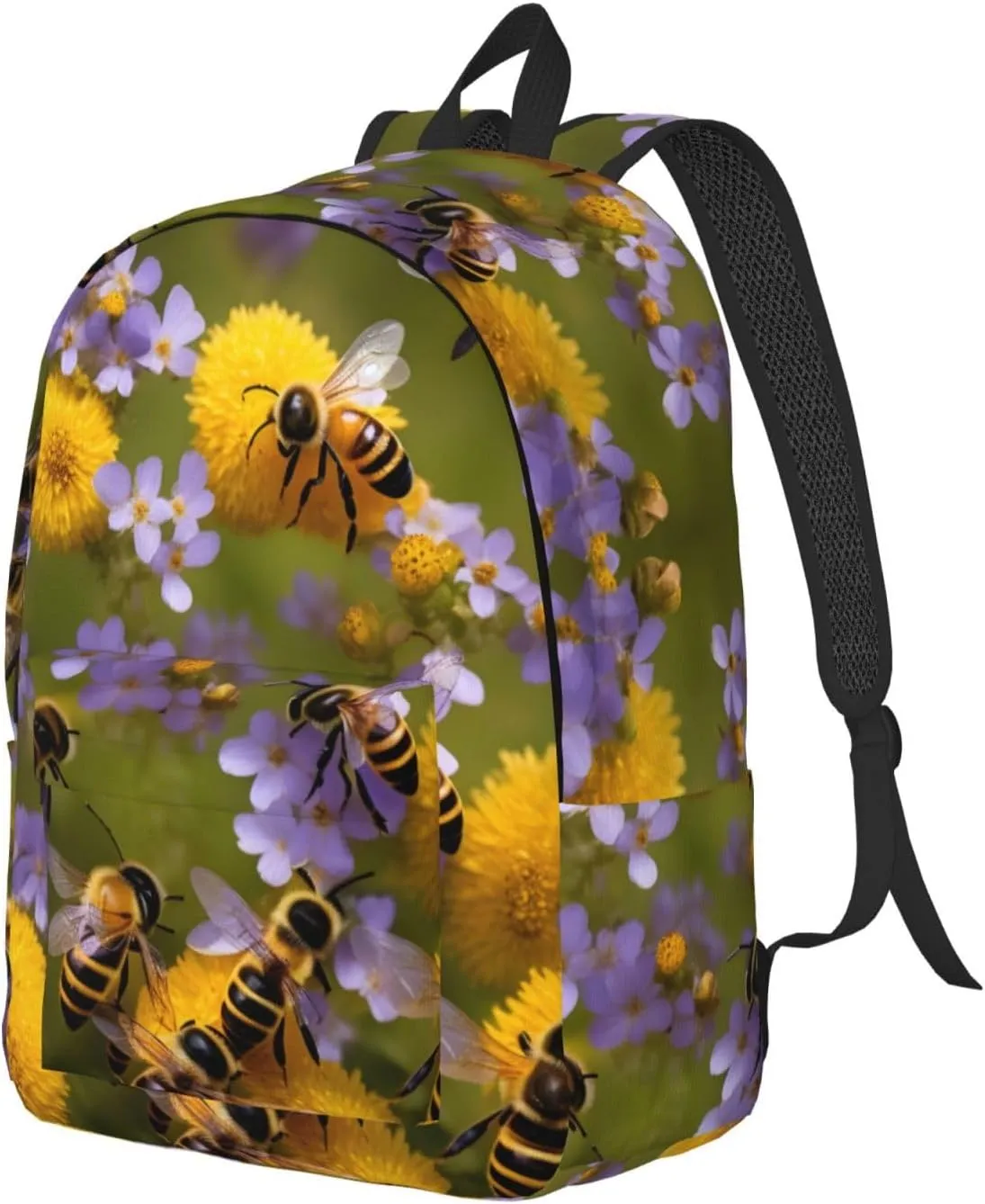 Rural Honey Bees Wildflowers Print Canvas Backpack For Women Travel Backpack For Men College Casual Laptop Daypack