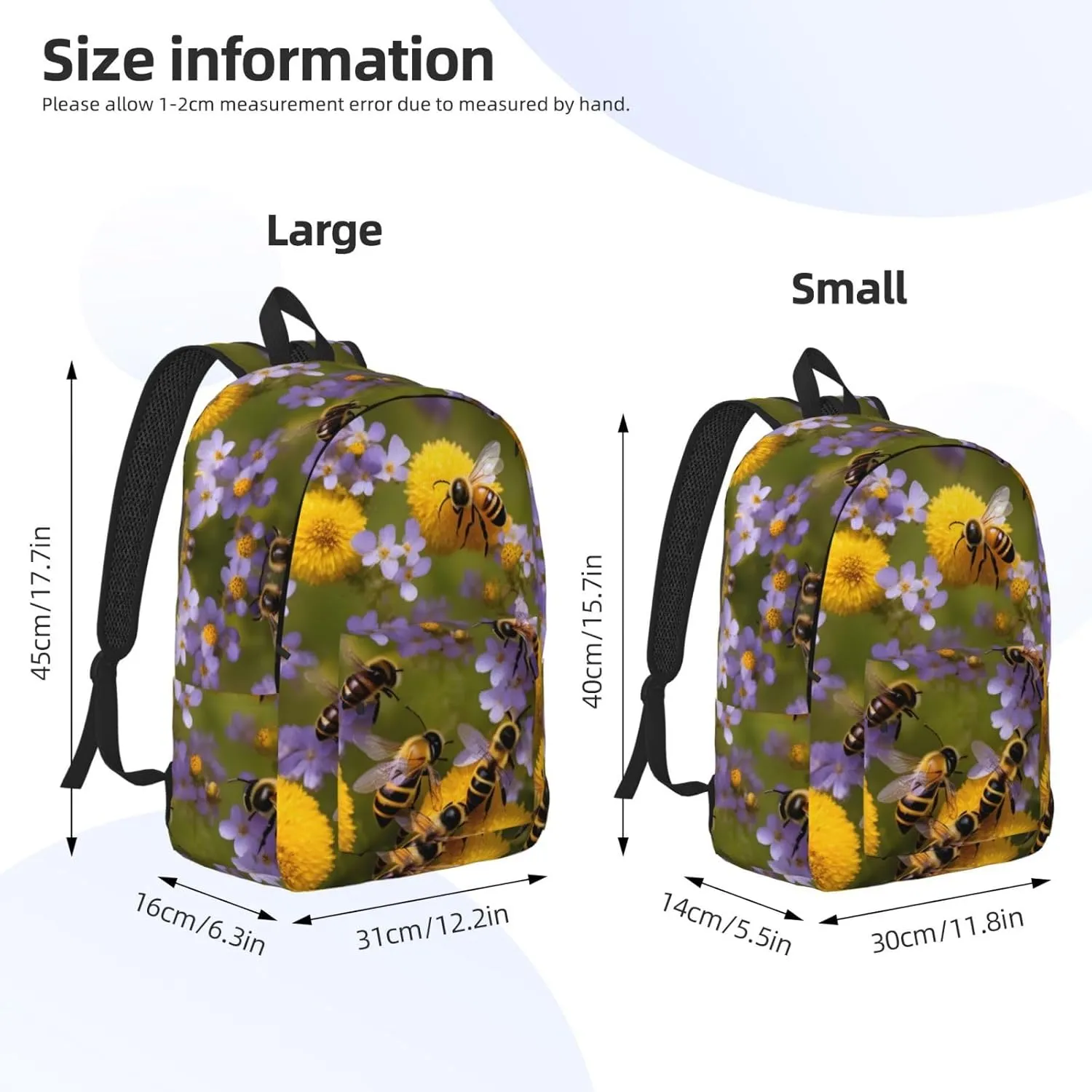 Rural Honey Bees Wildflowers Print Canvas Backpack For Women Travel Backpack For Men College Casual Laptop Daypack