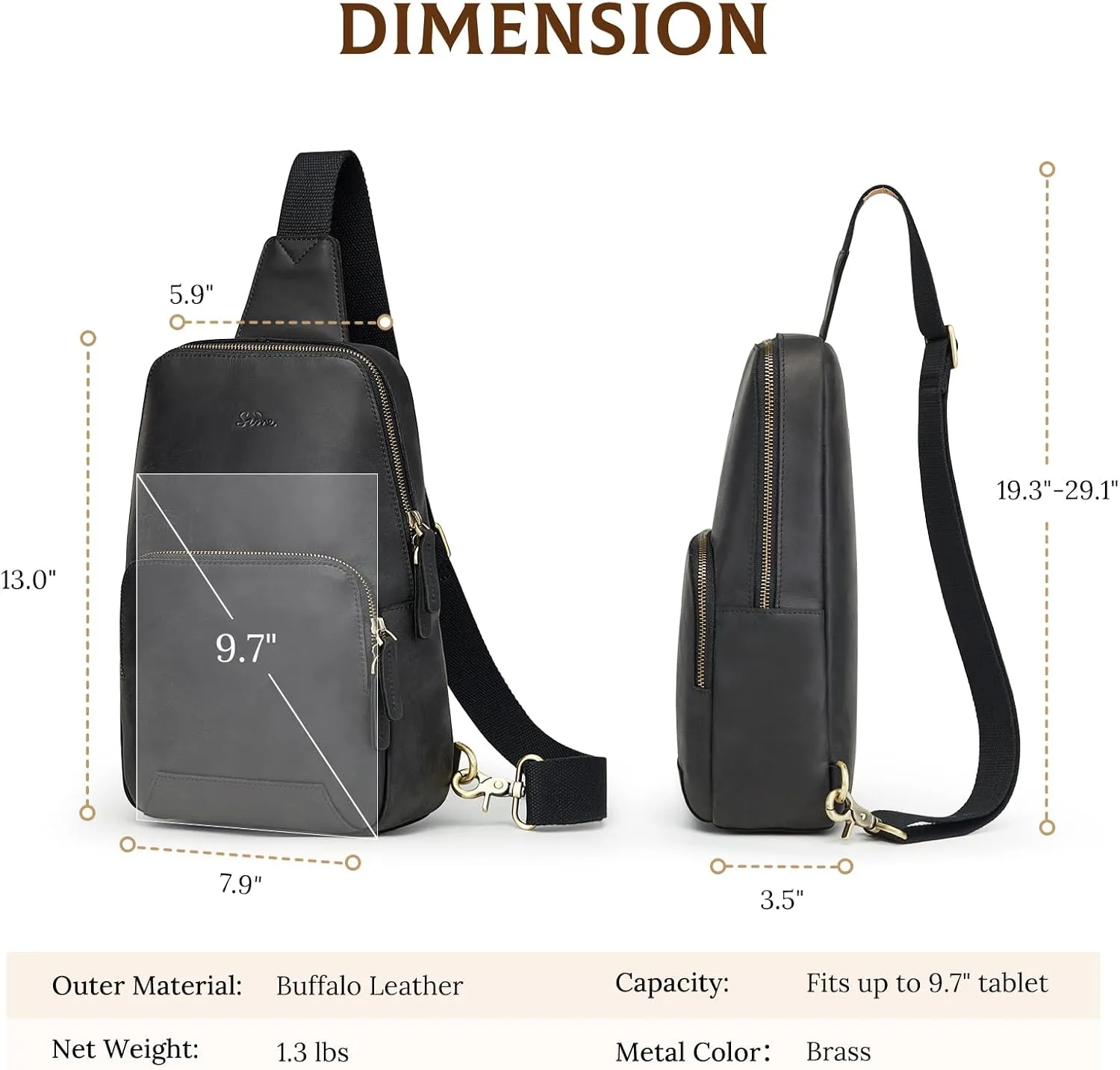 S-ZONE Sling Bag for Men Women RFID Blocking Genuine Leather Crossbody Shoulder Bag Backpack Hiking Daypack Travel