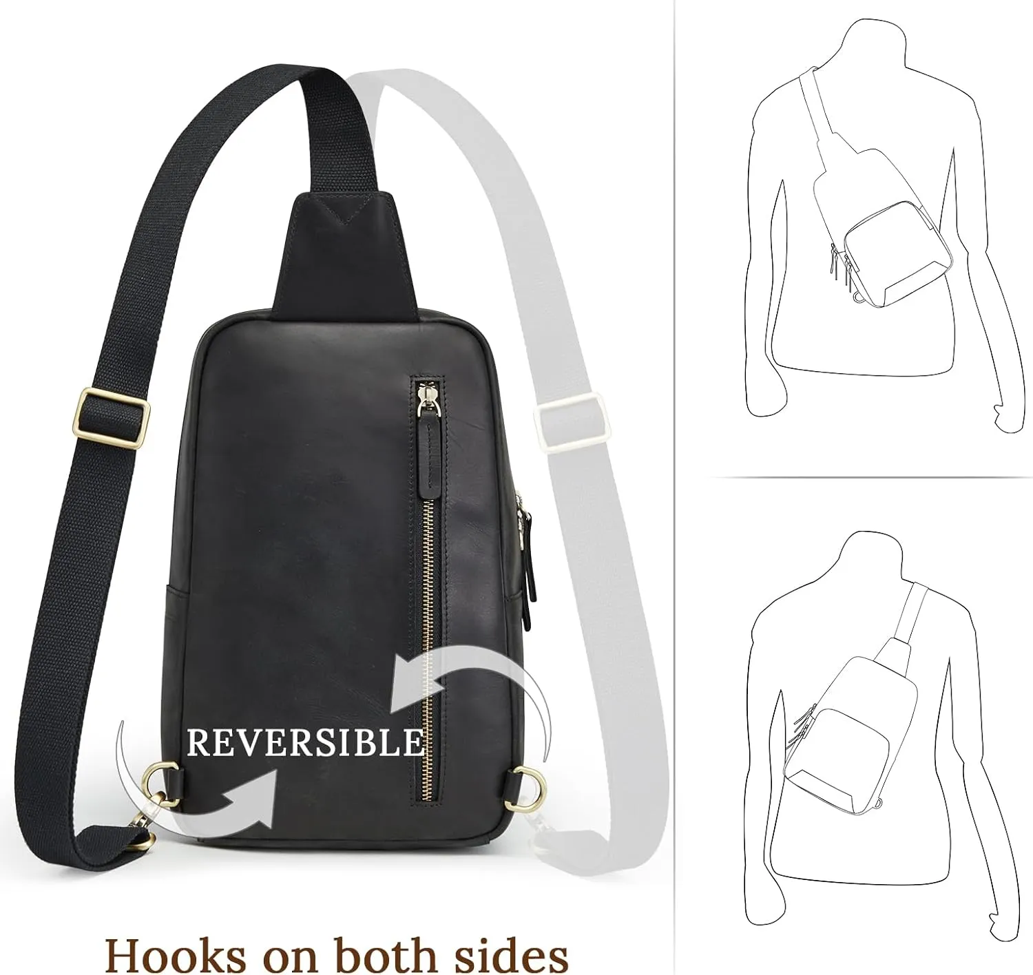 S-ZONE Sling Bag for Men Women RFID Blocking Genuine Leather Crossbody Shoulder Bag Backpack Hiking Daypack Travel