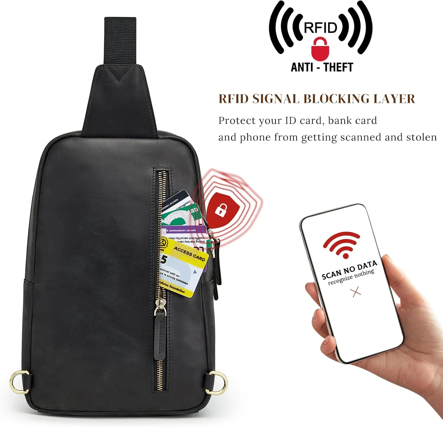 S-ZONE Sling Bag for Men Women RFID Blocking Genuine Leather Crossbody Shoulder Bag Backpack Hiking Daypack Travel