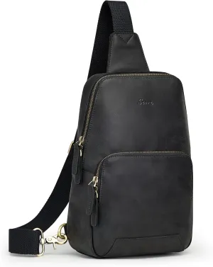 S-ZONE Sling Bag for Men Women RFID Blocking Genuine Leather Crossbody Shoulder Bag Backpack Hiking Daypack Travel
