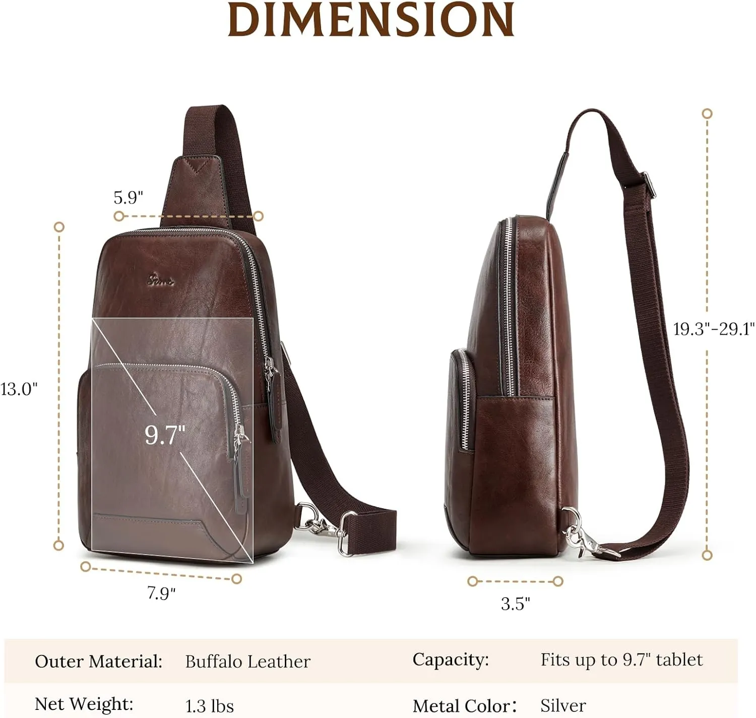 S-ZONE Sling Bag for Men Women RFID Blocking Genuine Leather Crossbody Shoulder Bag Backpack Hiking Daypack Travel