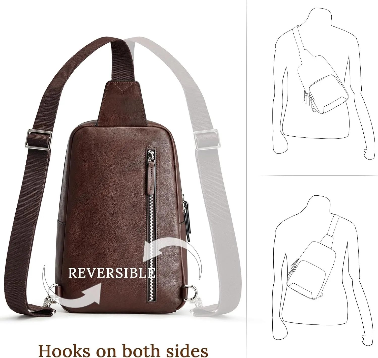 S-ZONE Sling Bag for Men Women RFID Blocking Genuine Leather Crossbody Shoulder Bag Backpack Hiking Daypack Travel