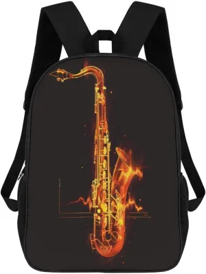 Saxophone Travel Backpack 17 Inch Laptop Daypack Shoulder Bag with Adjustable Shoulder Straps for Men Women