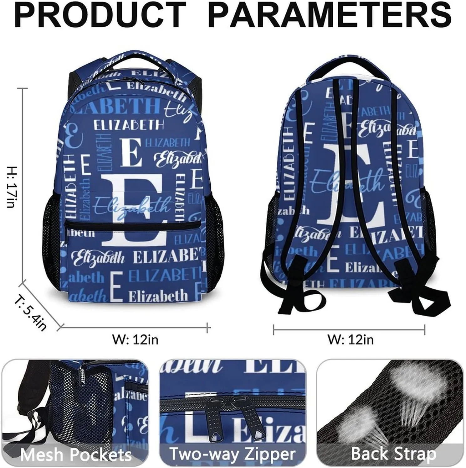 School Backpack for Boys Girls, Custom Name Kids Backpacks, Personalized Navy Bookbag for Kindergarten Primary Elementary, 17 Inch Back to School Supplies for Kids 3-10