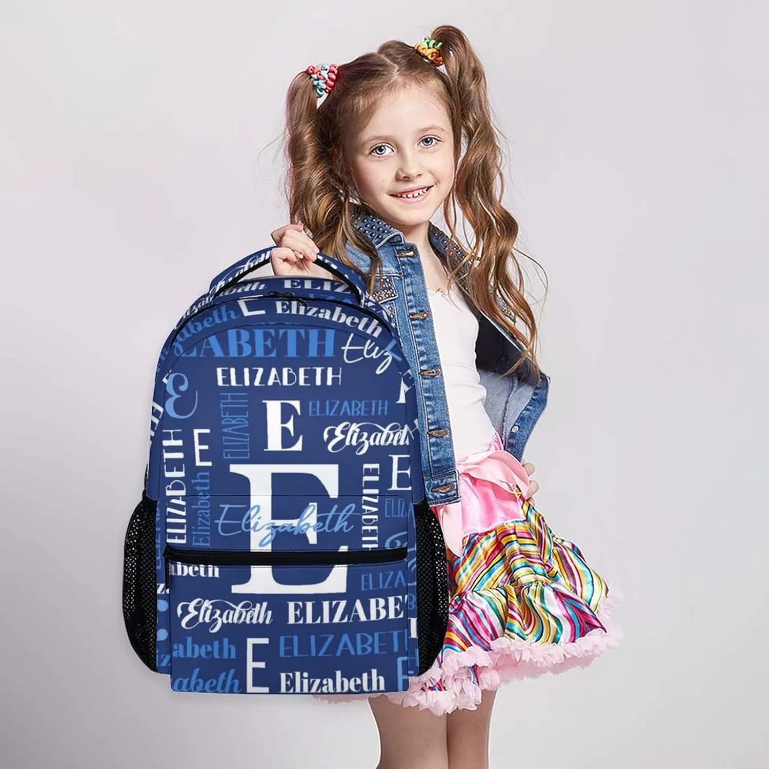 School Backpack for Boys Girls, Custom Name Kids Backpacks, Personalized Navy Bookbag for Kindergarten Primary Elementary, 17 Inch Back to School Supplies for Kids 3-10