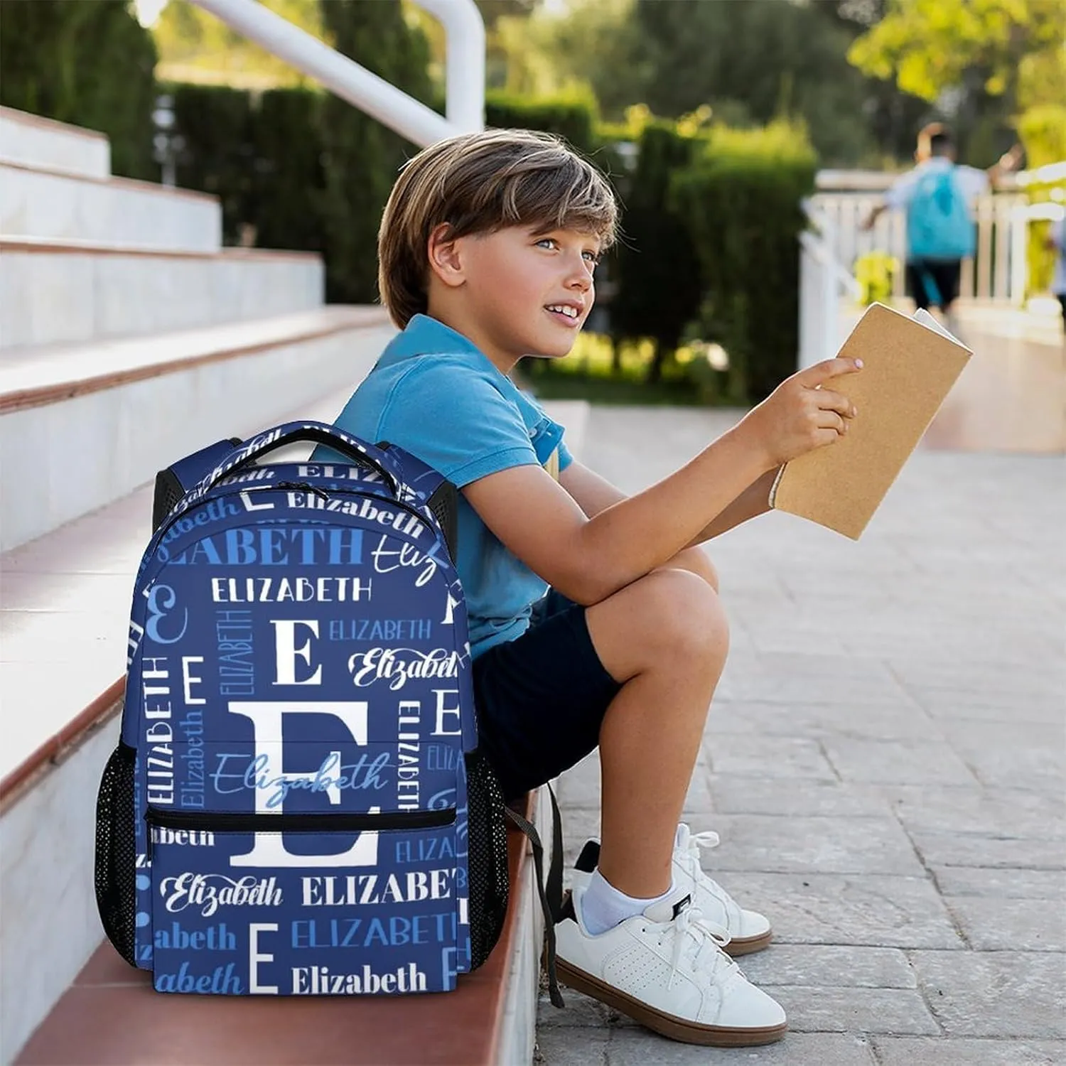 School Backpack for Boys Girls, Custom Name Kids Backpacks, Personalized Navy Bookbag for Kindergarten Primary Elementary, 17 Inch Back to School Supplies for Kids 3-10