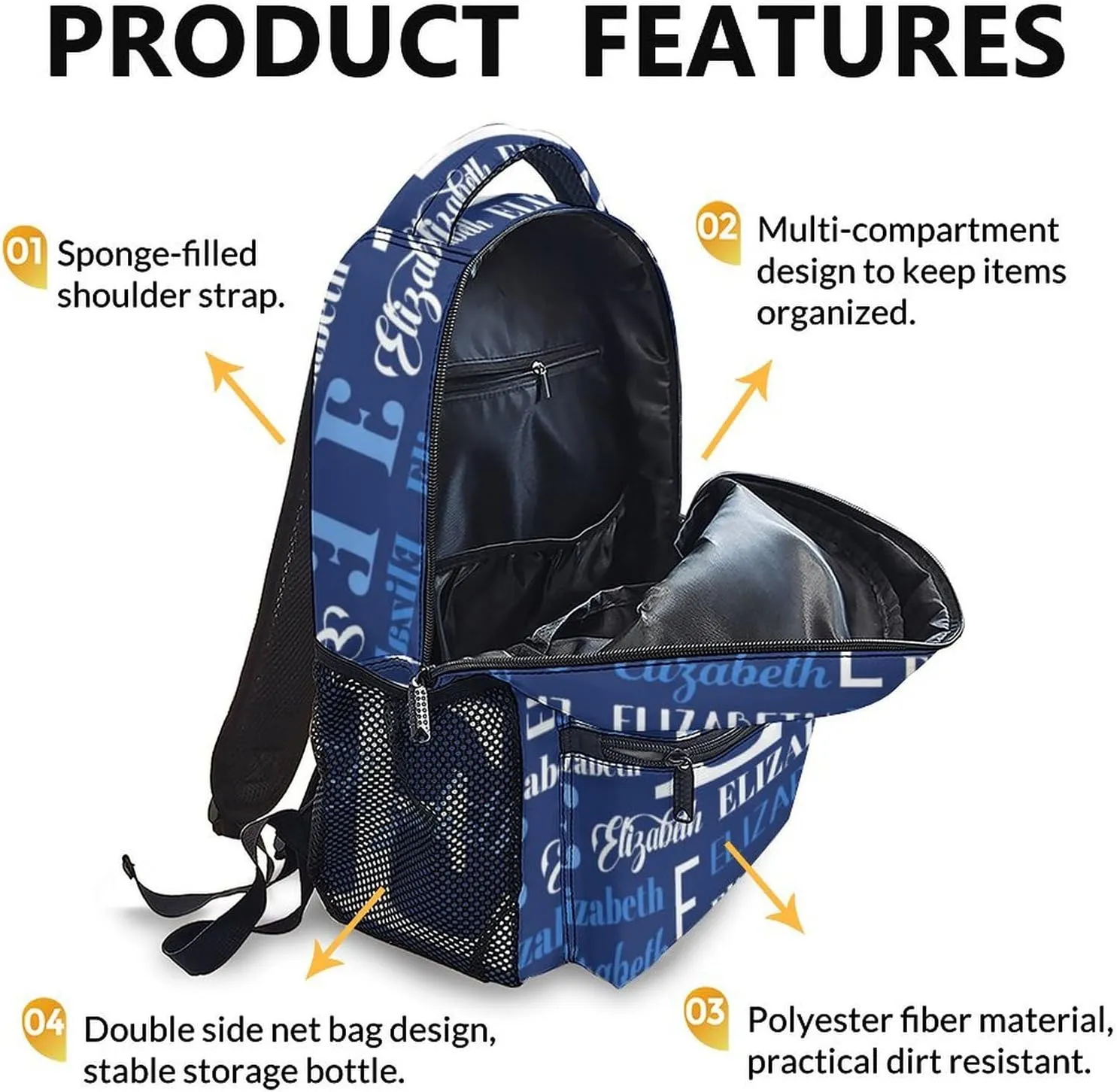 School Backpack for Boys Girls, Custom Name Kids Backpacks, Personalized Navy Bookbag for Kindergarten Primary Elementary, 17 Inch Back to School Supplies for Kids 3-10