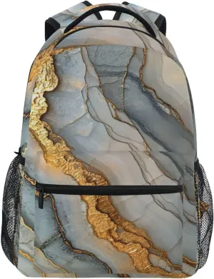 School Backpack for Men and Women Fashion Sports Backpack with Chest Strap Gift Men & Women Marble Grey Beige