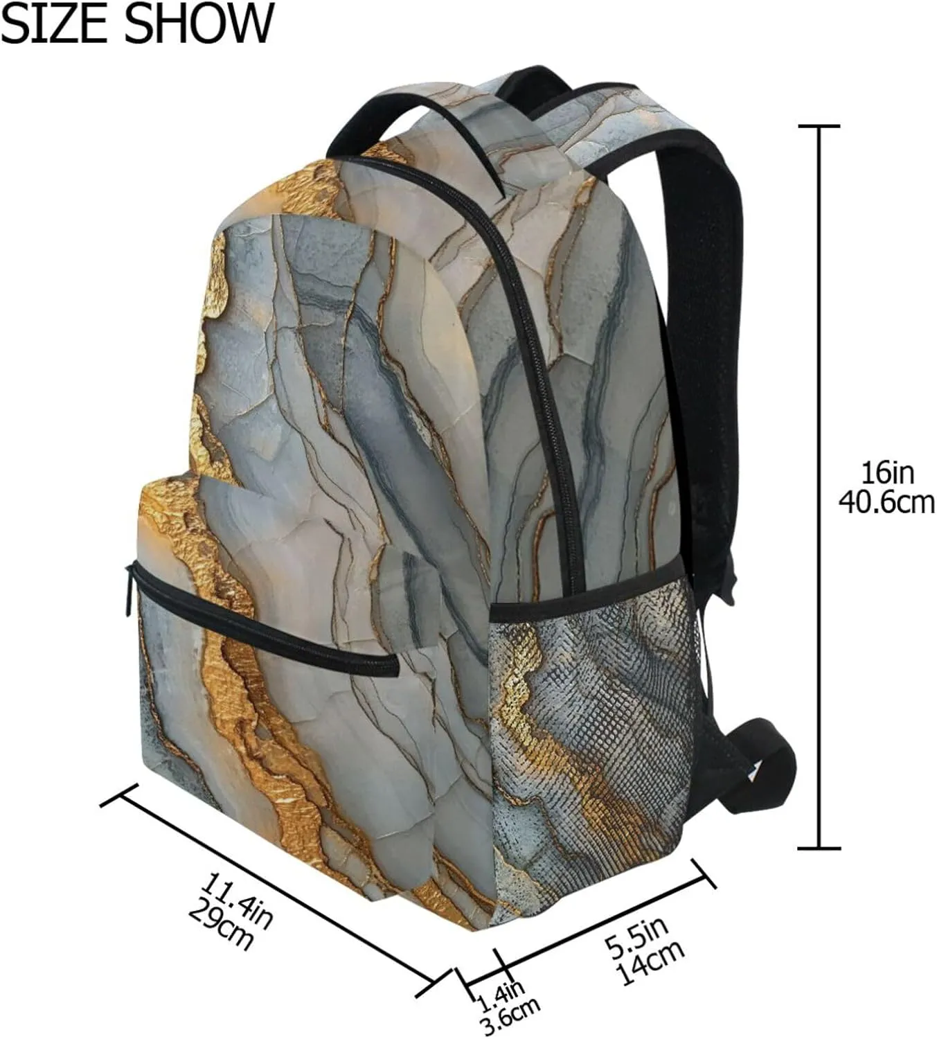 School Backpack for Men and Women Fashion Sports Backpack with Chest Strap Gift Men & Women Marble Grey Beige