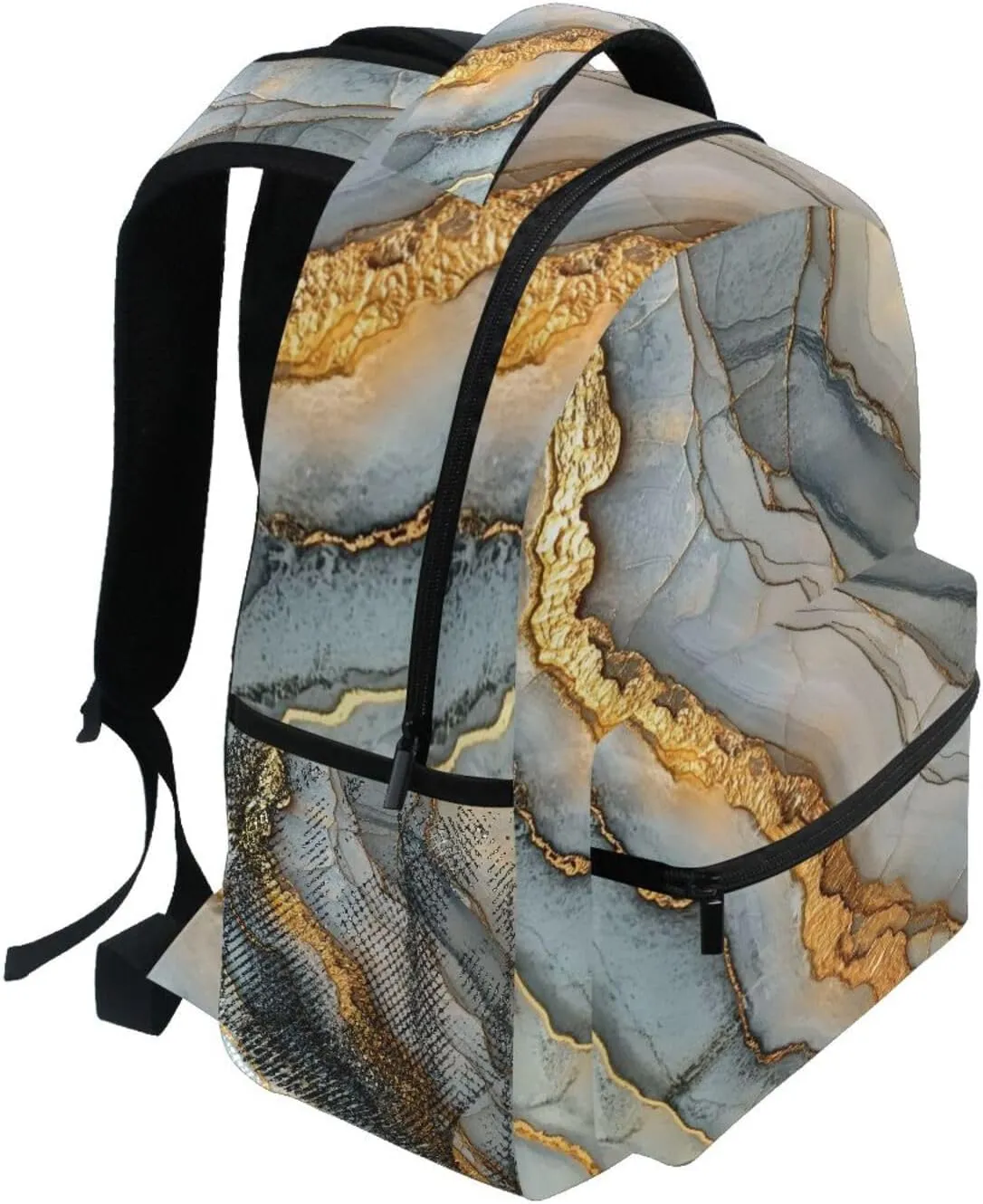 School Backpack for Men and Women Fashion Sports Backpack with Chest Strap Gift Men & Women Marble Grey Beige