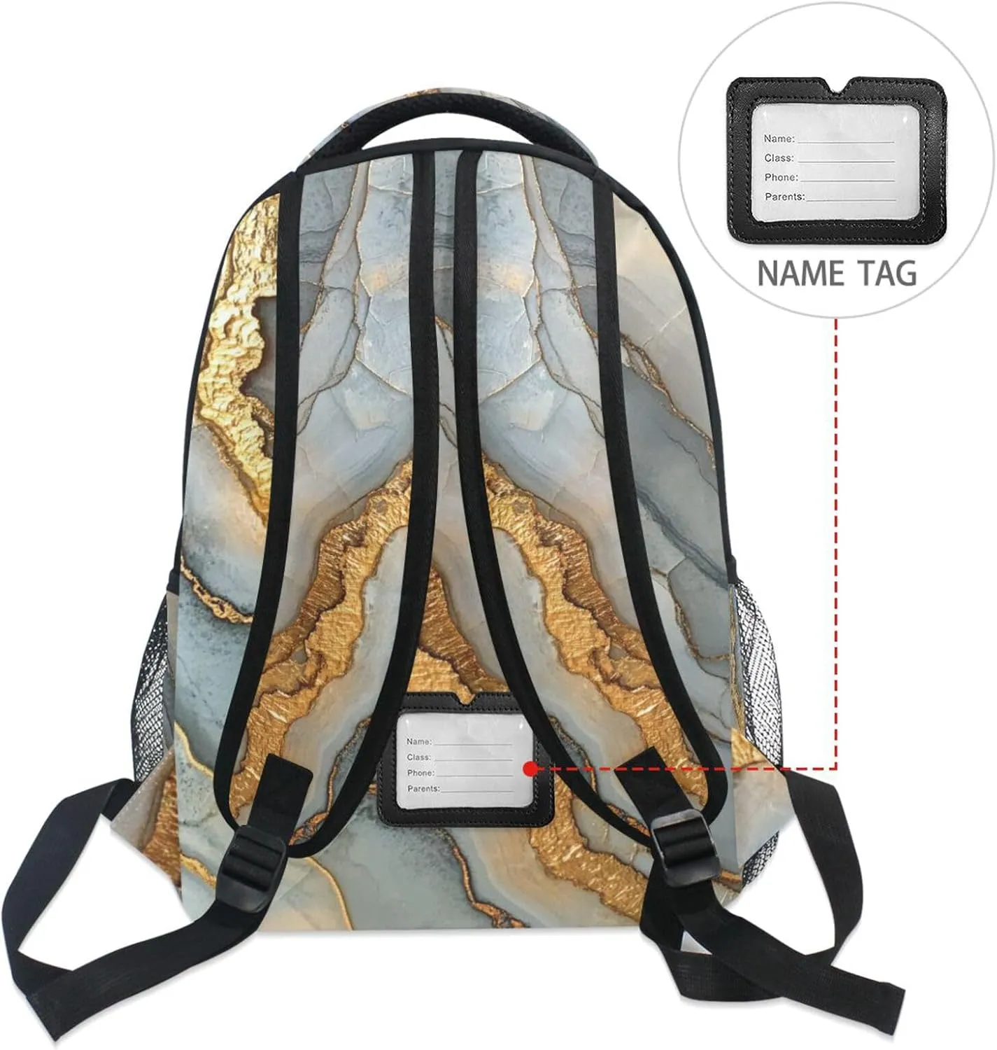 School Backpack for Men and Women Fashion Sports Backpack with Chest Strap Gift Men & Women Marble Grey Beige