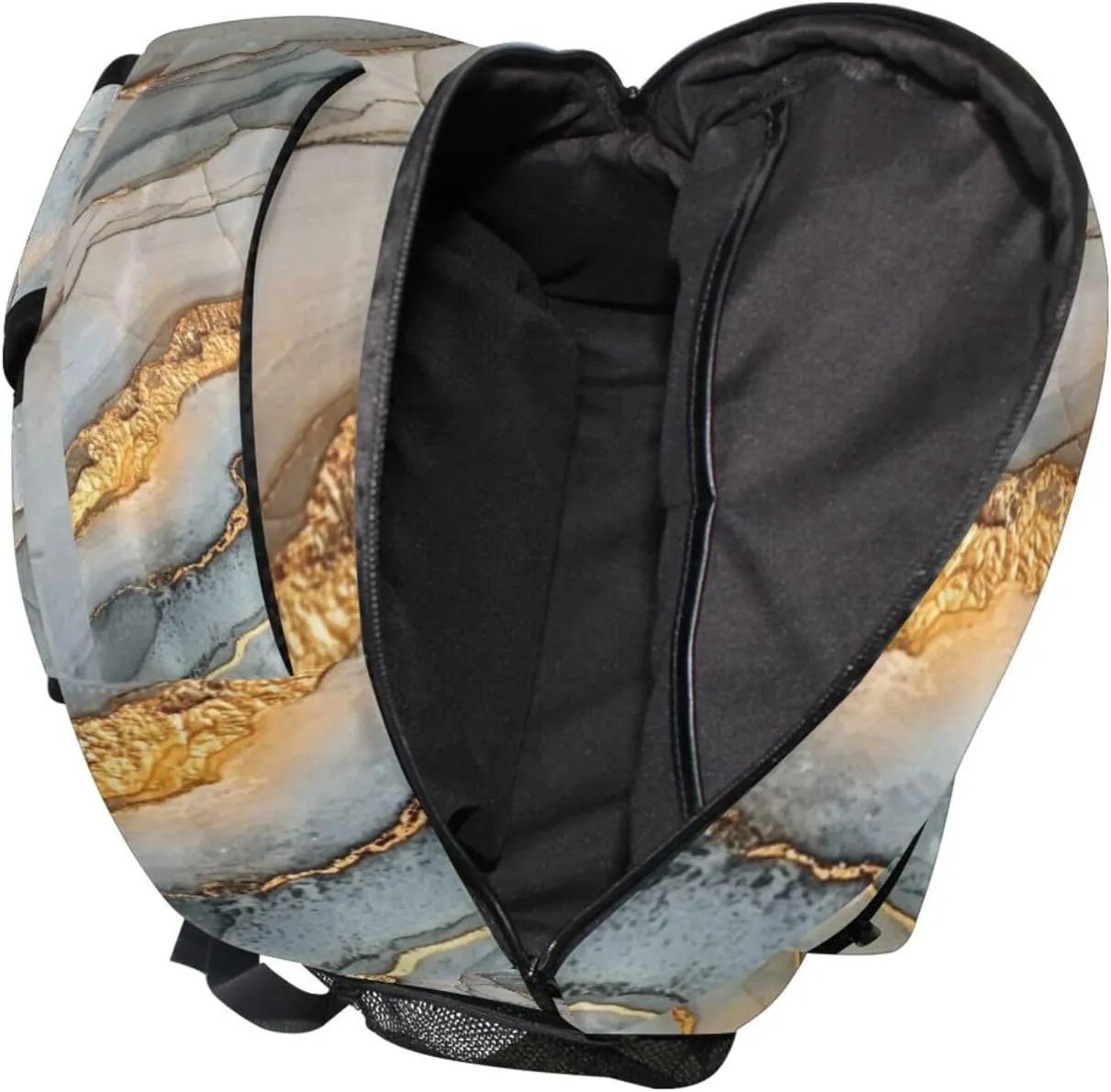 School Backpack for Men and Women Fashion Sports Backpack with Chest Strap Gift Men & Women Marble Grey Beige