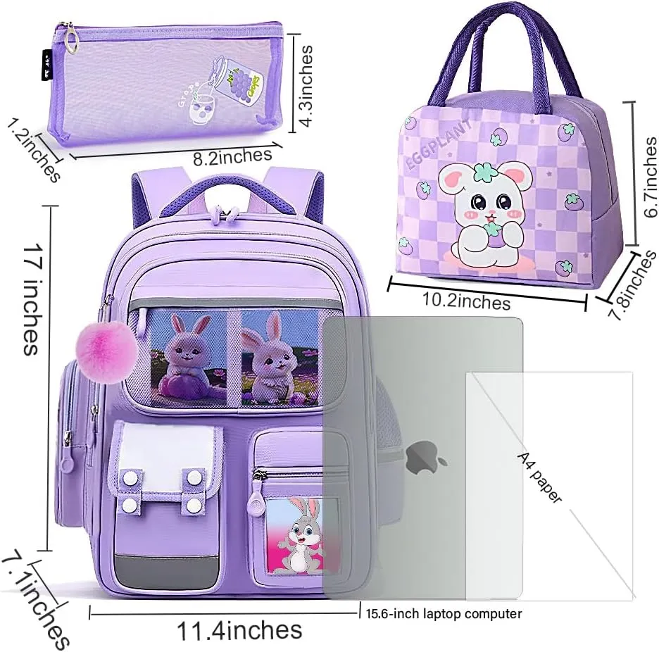 School Bags For Girls.Kids Backpack for Girls -zaino scuola superiore - School Bags for Middle School Students - Book Bag for Elementar Primary School - Stitch Backpack For Girls - Purple