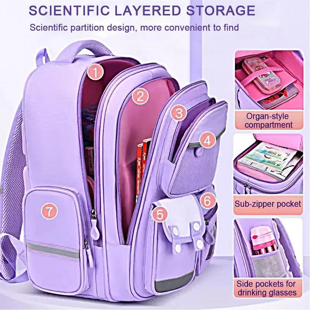 School Bags For Girls.Kids Backpack for Girls -zaino scuola superiore - School Bags for Middle School Students - Book Bag for Elementar Primary School - Stitch Backpack For Girls - Purple
