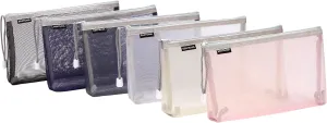 Sea Team 6pcs Multicolored Portable Travel Toiletry Pouch Nylon Mesh Cosmetic Makeup Organizer Bag with Zipper, 9.4 x 2 x 6.3 Inches, Colorful