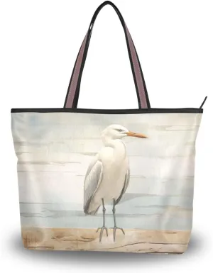 Seabird Fence Vintage Tote Bag for Women Durable Designer Handbag with Zipper for Daily Use L