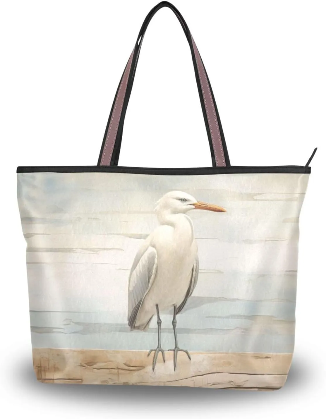 Seabird Fence Vintage Tote Bag for Women Durable Designer Handbag with Zipper for Daily Use L