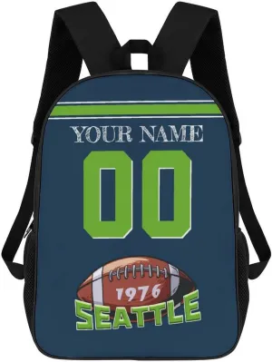 Seattle Backpack Custom Name Number Laptop Shoulder Bag Bookbag Personalized Sports Gift for Men Women Boy Girl, 17 Inch