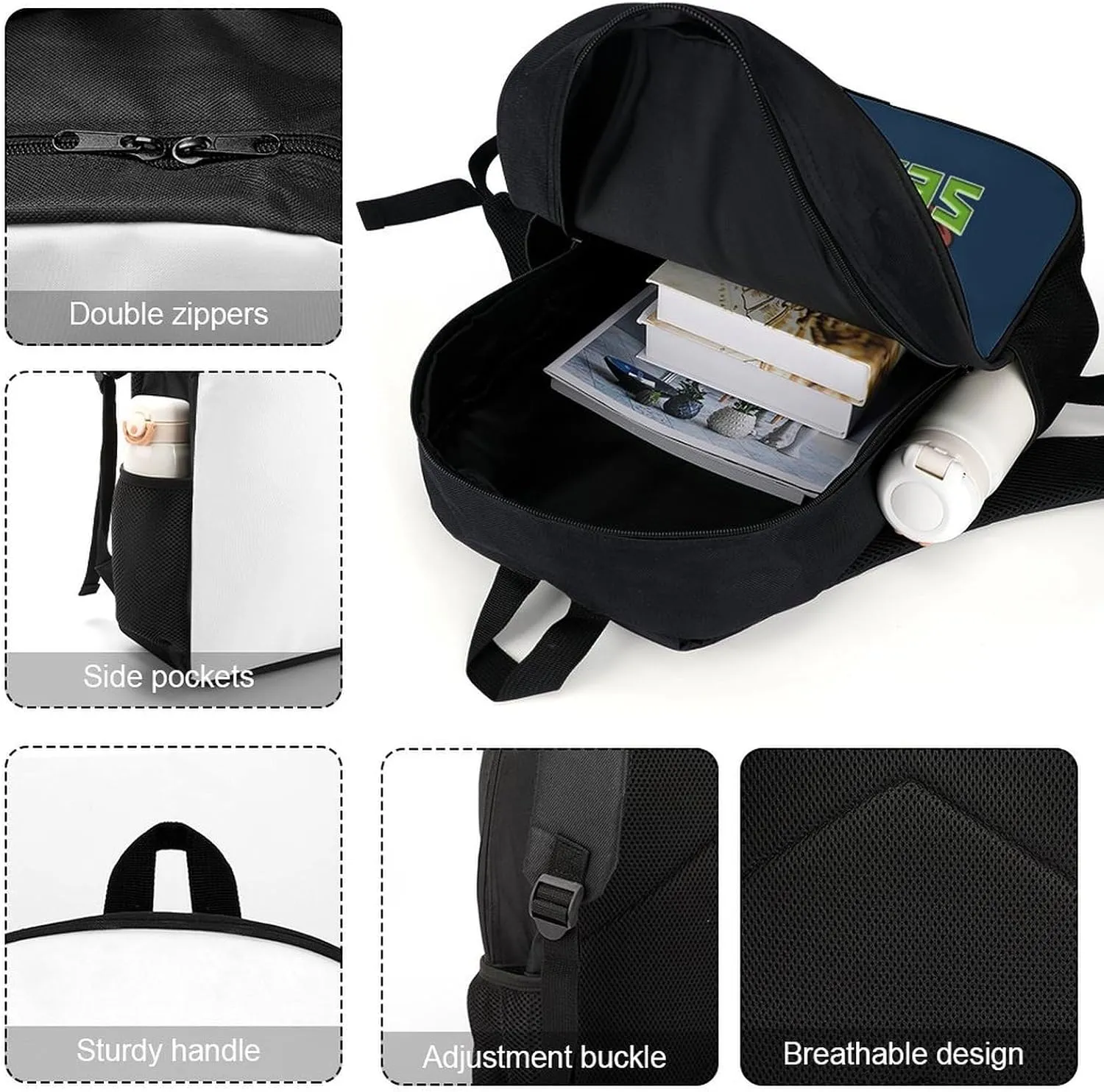 Seattle Backpack Custom Name Number Laptop Shoulder Bag Bookbag Personalized Sports Gift for Men Women Boy Girl, 17 Inch