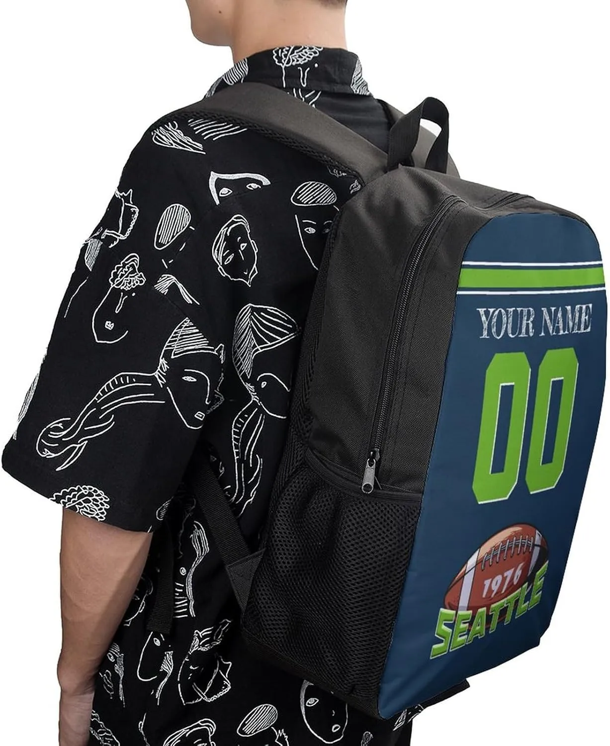 Seattle Backpack Custom Name Number Laptop Shoulder Bag Bookbag Personalized Sports Gift for Men Women Boy Girl, 17 Inch