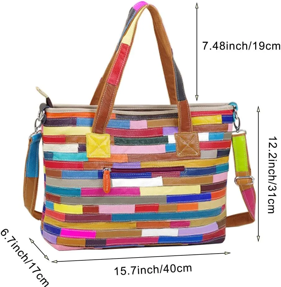 Segater® Women's Multicolor Tote Handbag Genuine Leather Color matching Design Hobo Crossbody Shoulder Bag Purses