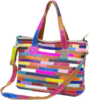 Segater® Women's Multicolor Tote Handbag Genuine Leather Color matching Design Hobo Crossbody Shoulder Bag Purses