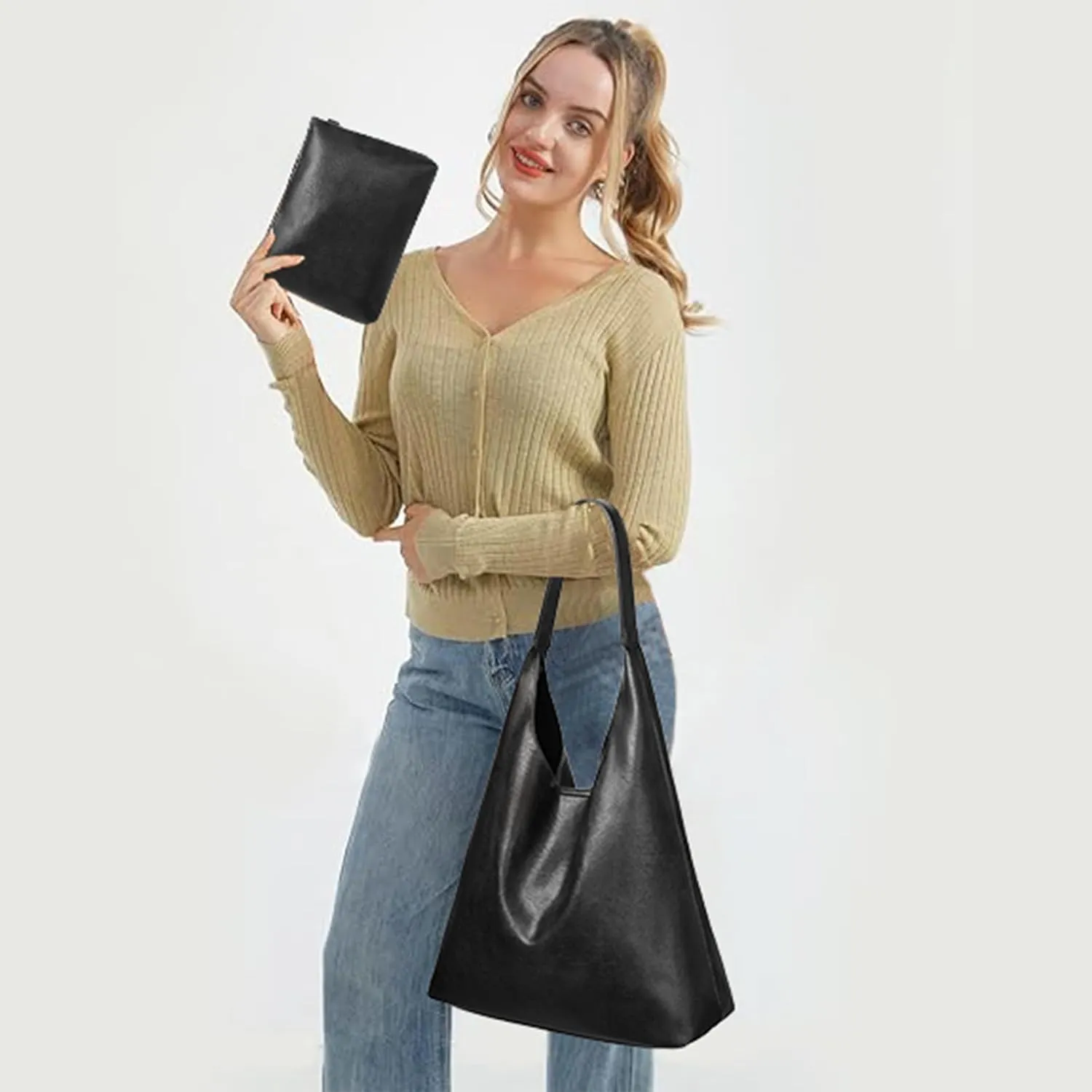 SENDEFN Leather Tote Bag for Women Work Shoulder Bag Large Top Handle Handbags and Ladies Travel Purse with Zipper Pocket