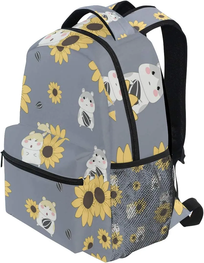 senya School Backpack Cute Hamster And Sunflower Bookbag for Boys Girls Travel Bag One Size Multicoloured 6