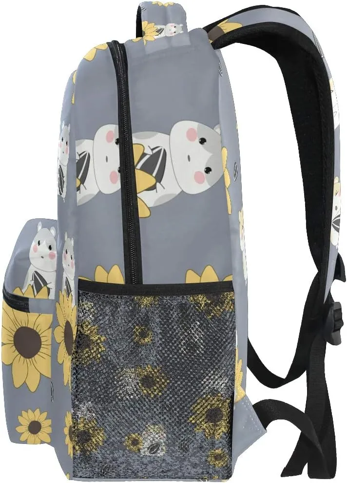 senya School Backpack Cute Hamster And Sunflower Bookbag for Boys Girls Travel Bag One Size Multicoloured 6
